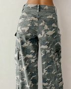 Peyton Camo Multi Pocket Cargo Wide Leg Jeans