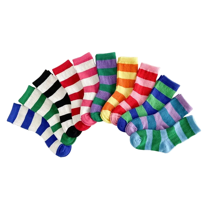 3-Pack Striped Cotton Kids Socks – Breathable Summer Comfort (Ages 1–12) on white background