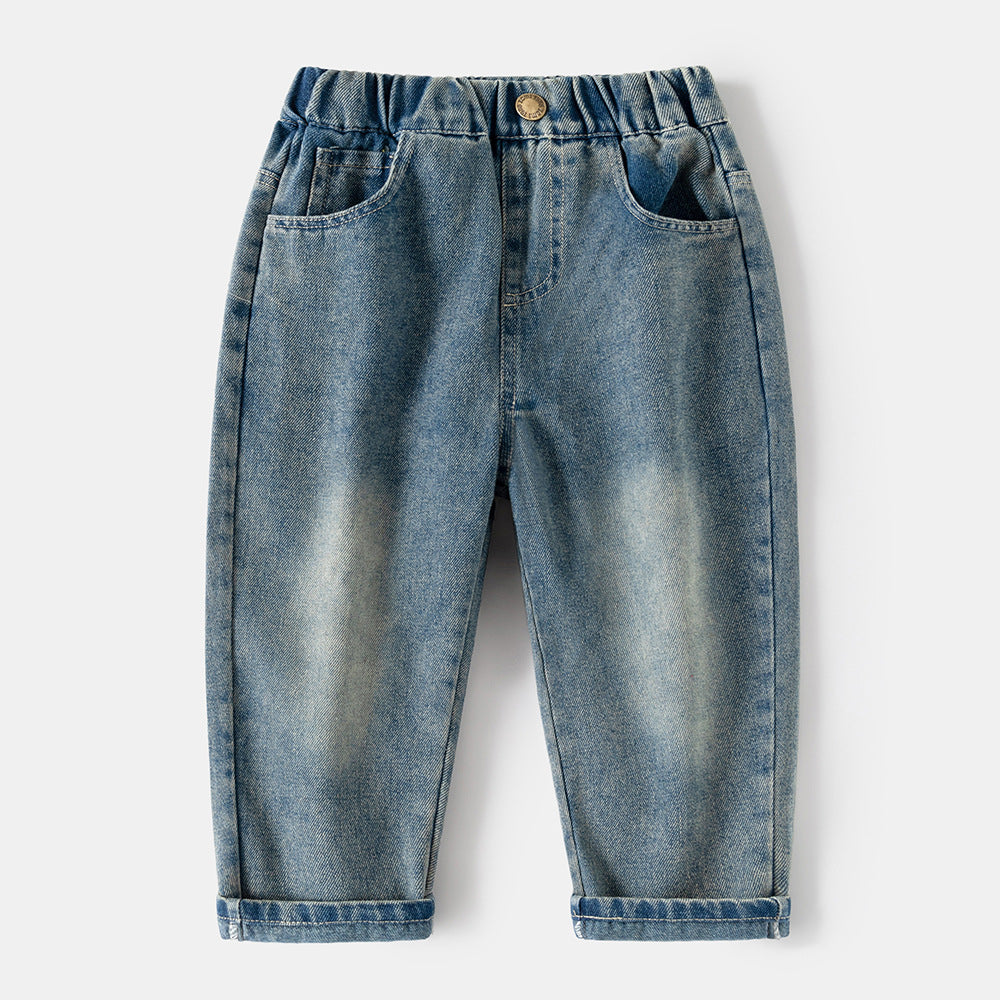 Casual  Solid Color Denim Pants for Boys, Mid to Large Kids, Long Sleeve, Regular Fit
