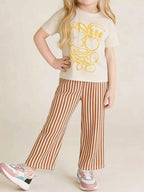 70's vibe Graphic Tee & Striped Pants Set – Casual Cotton Outfit for Kids