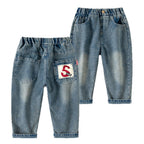 Casual  Solid Color Denim Pants for Boys, Mid to Large Kids, Long Sleeve, Regular Fit