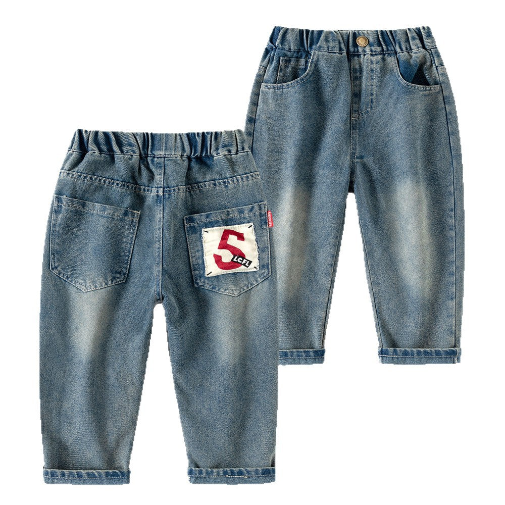 Casual  Solid Color Denim Pants for Boys, Mid to Large Kids, Long Sleeve, Regular Fit