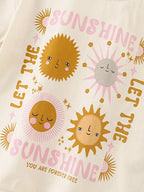 Children's blanket with sun designs and text on a white background