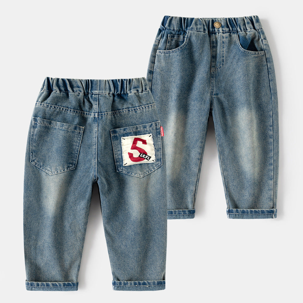 Casual  Solid Color Denim Pants for Boys, Mid to Large Kids, Long Sleeve, Regular Fit