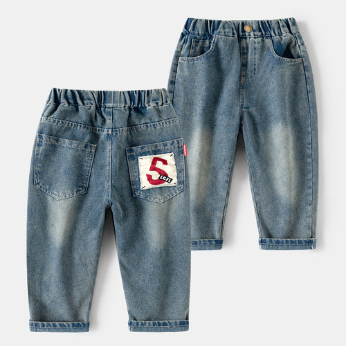 Casual  Solid Color Denim Pants for Boys, Mid to Large Kids, Long Sleeve, Regular Fit