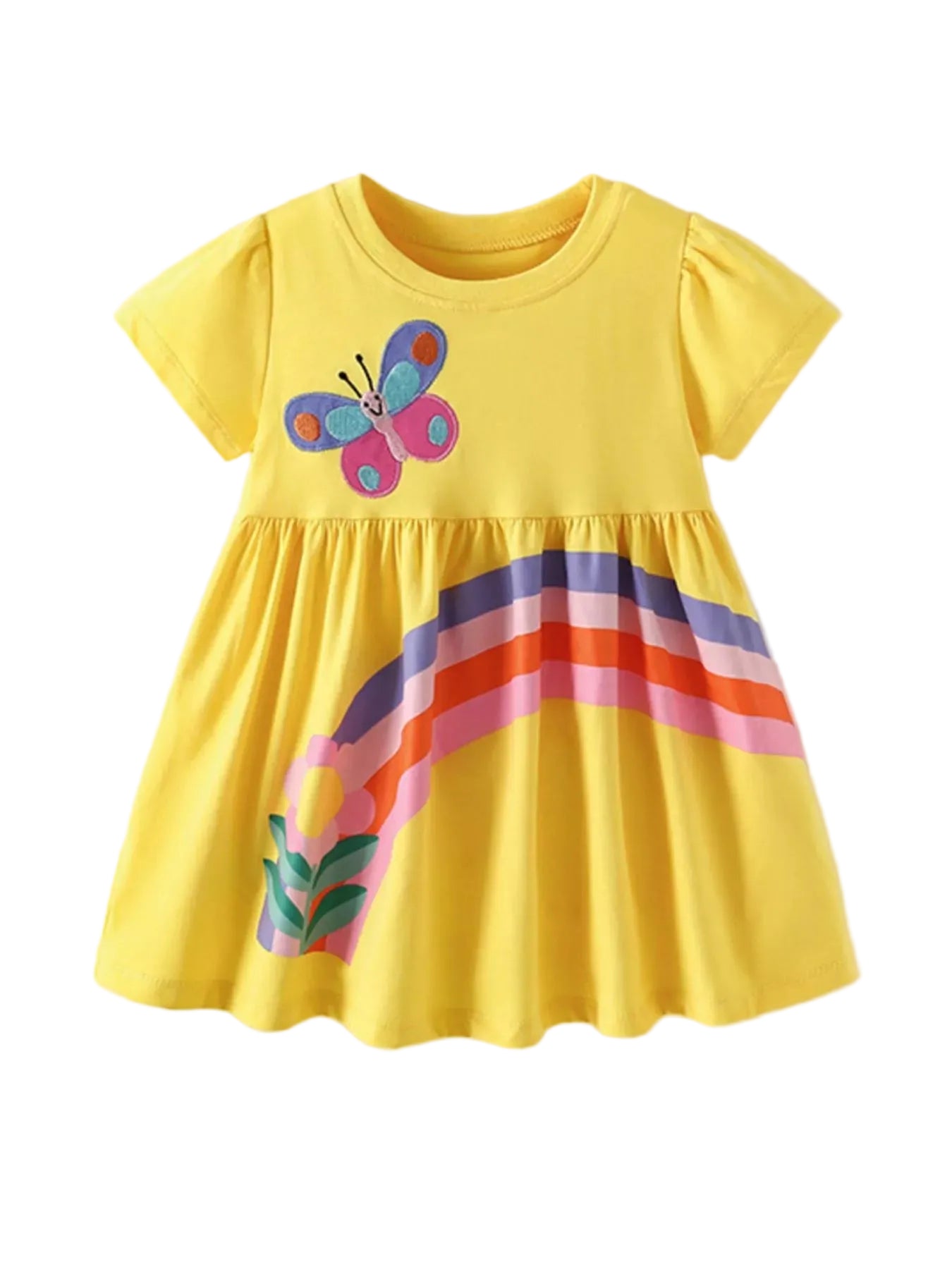 Casual Dress - Butterfly & Rainbow details with white background