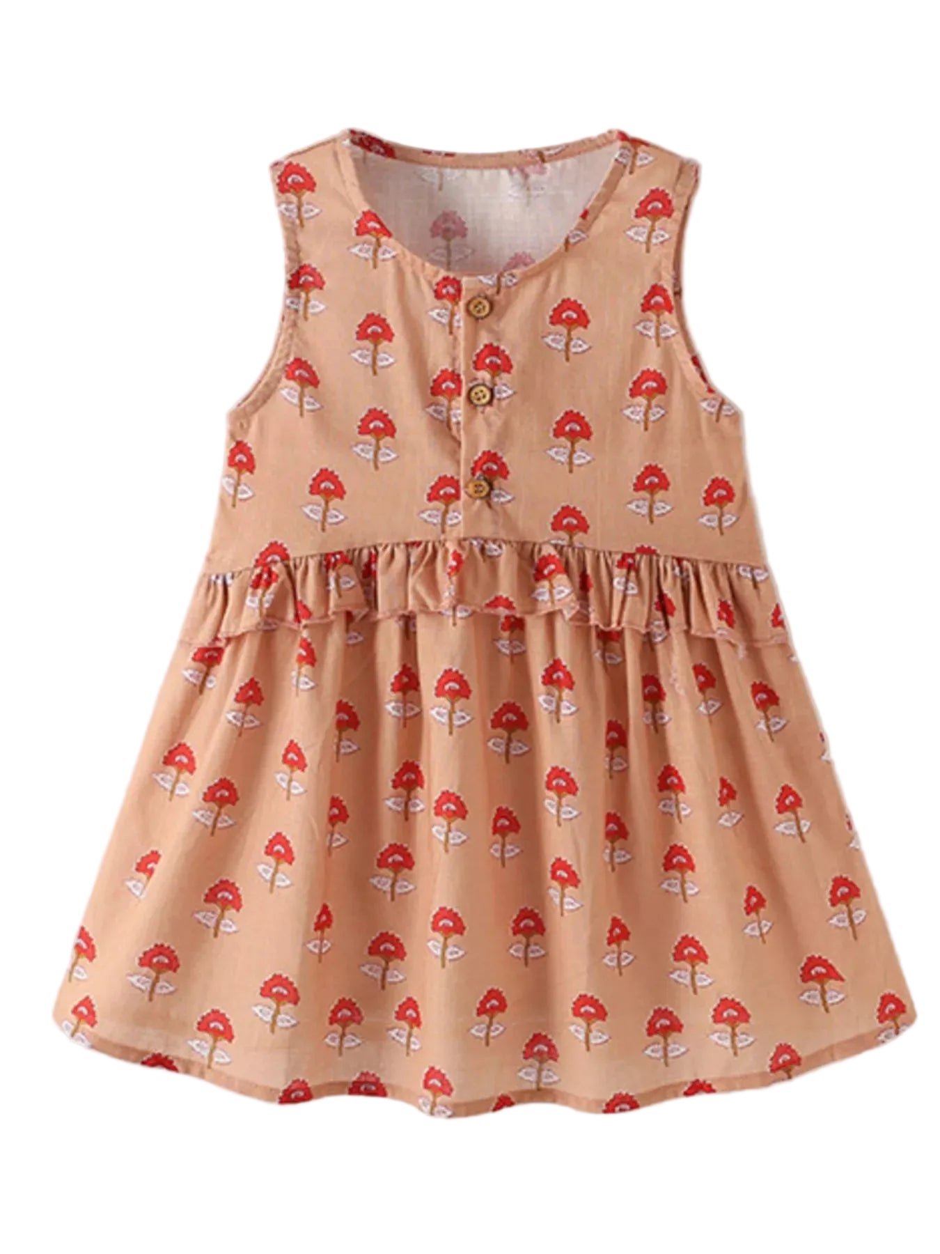 Children's Floral Print Sleeveless Ruffle Dress