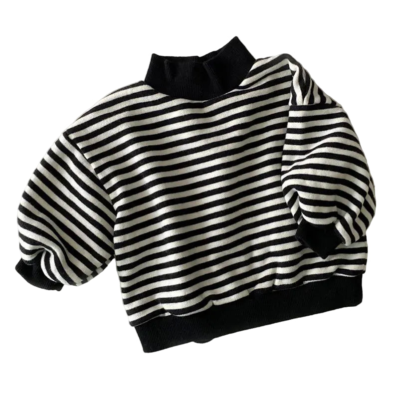 Black and white striped sweater on a light gray background