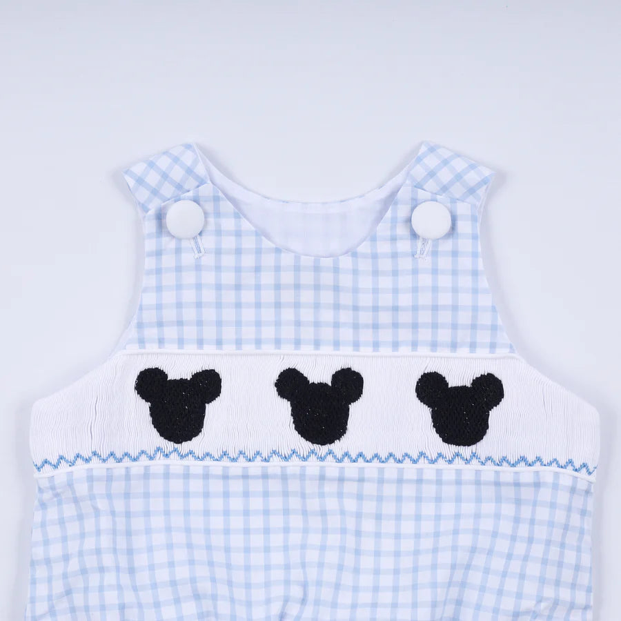 Bluebell Smocked Bubble Romper – Gingham Character Print
