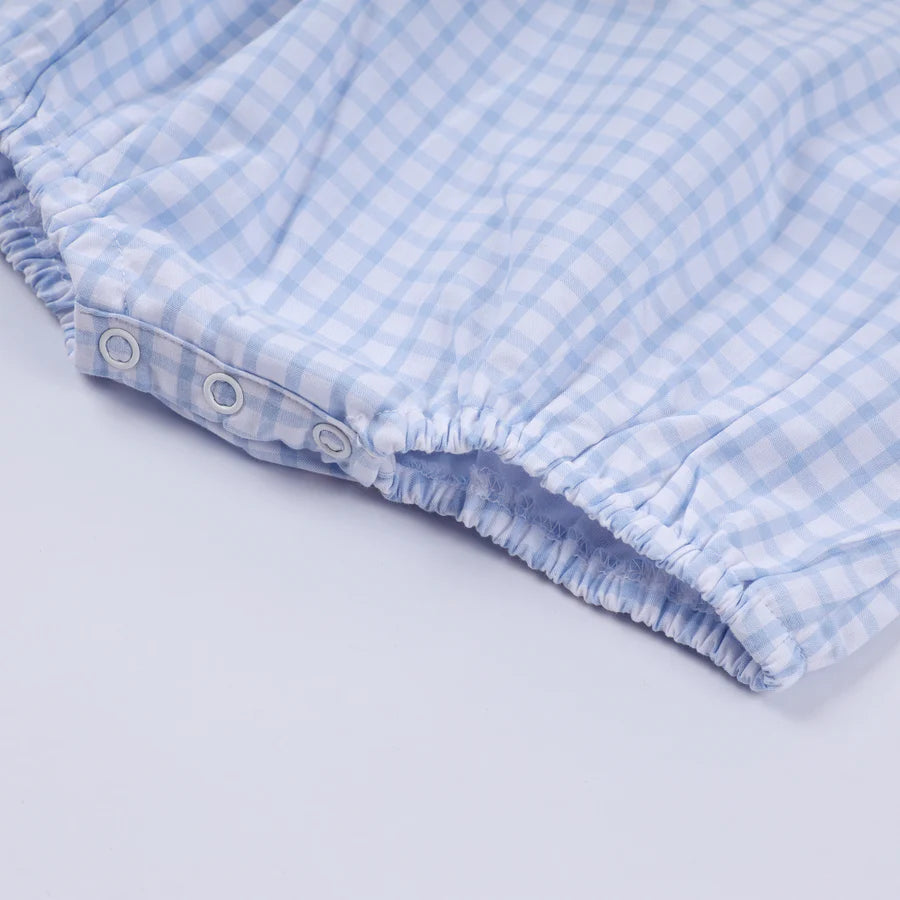 Bluebell Smocked Bubble Romper – Gingham Character Print