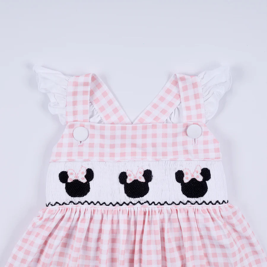Pink Parade Smocked Ruffle Dress – Gingham Character Print