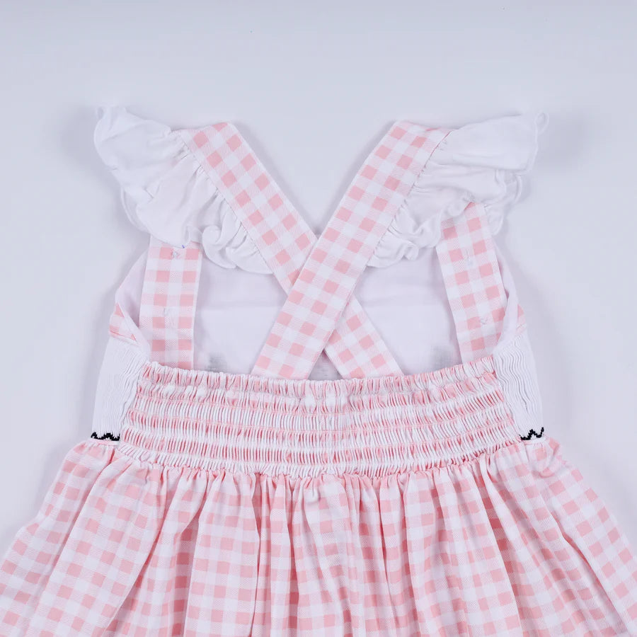 Pink Parade Smocked Ruffle Dress – Gingham Character Print