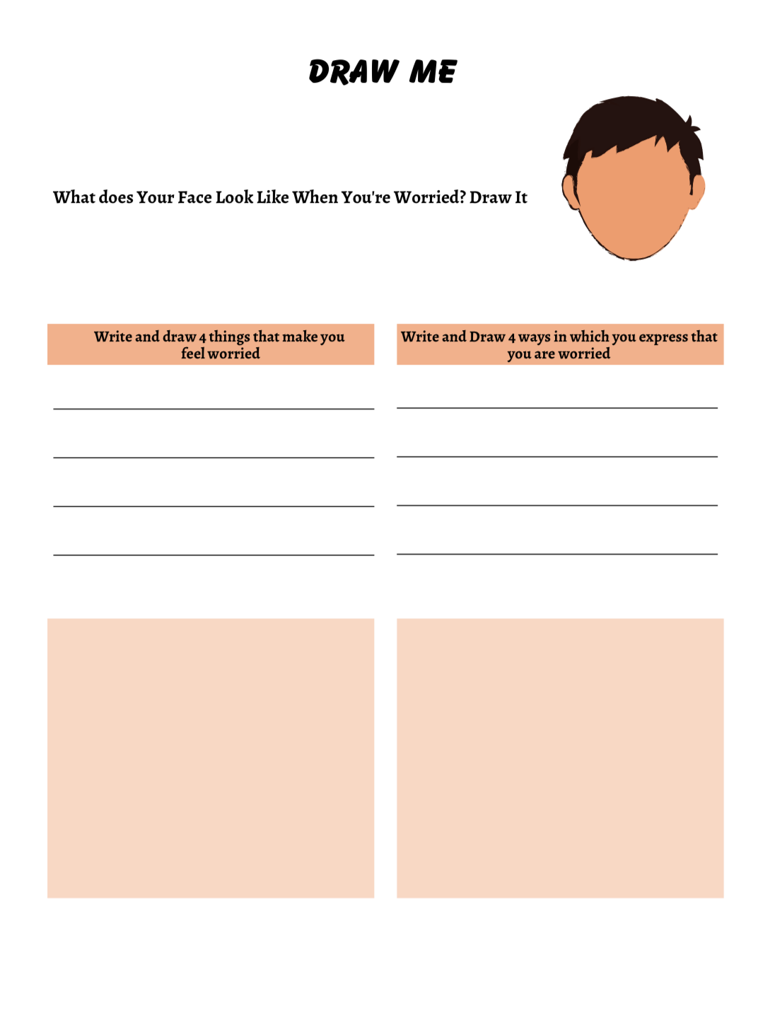 Worksheet titled 'Draw Me' with prompts and space for drawing on a digital device screen.