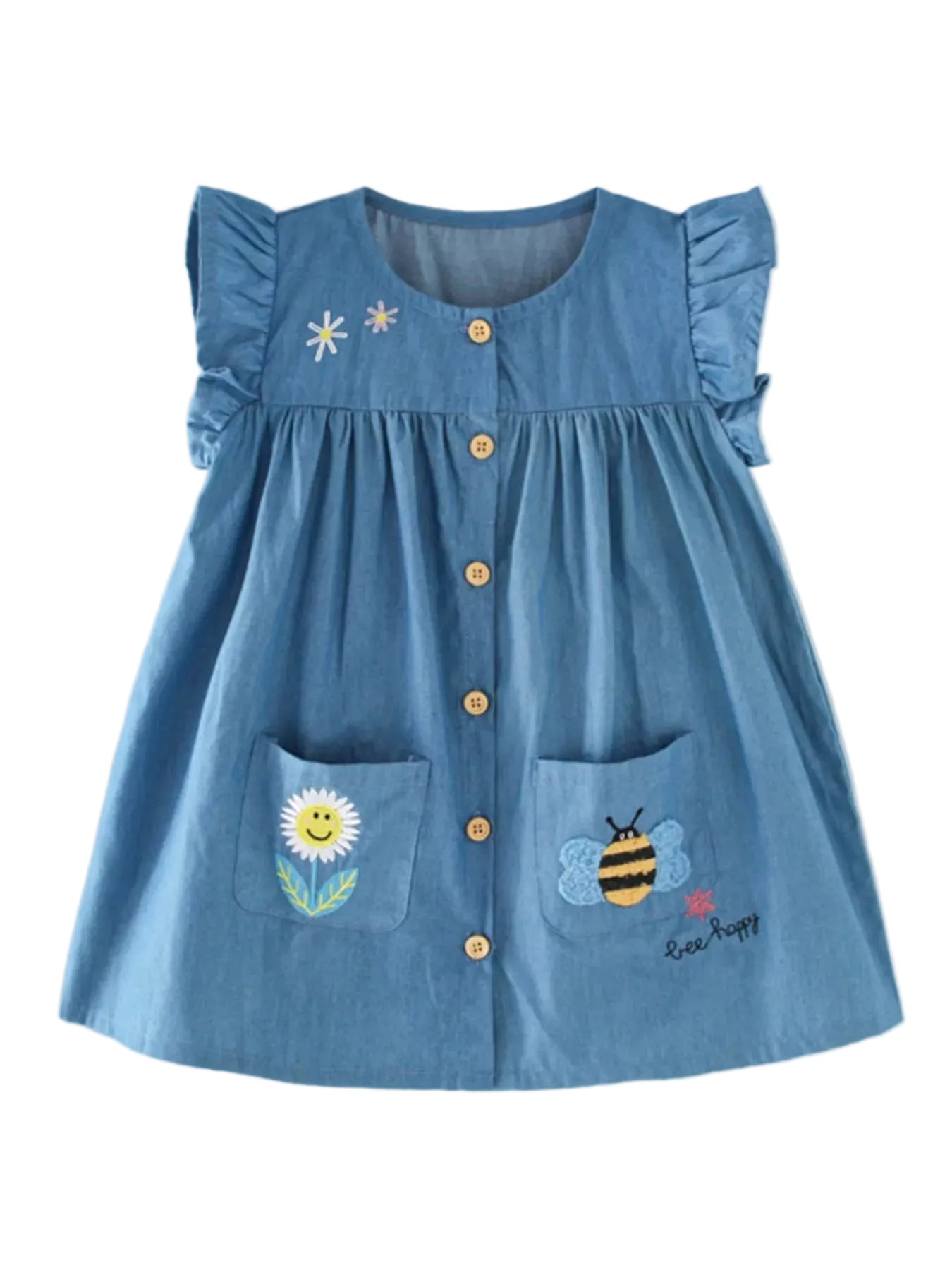 Little Blossom™ Embroidered Denim Dress on white background