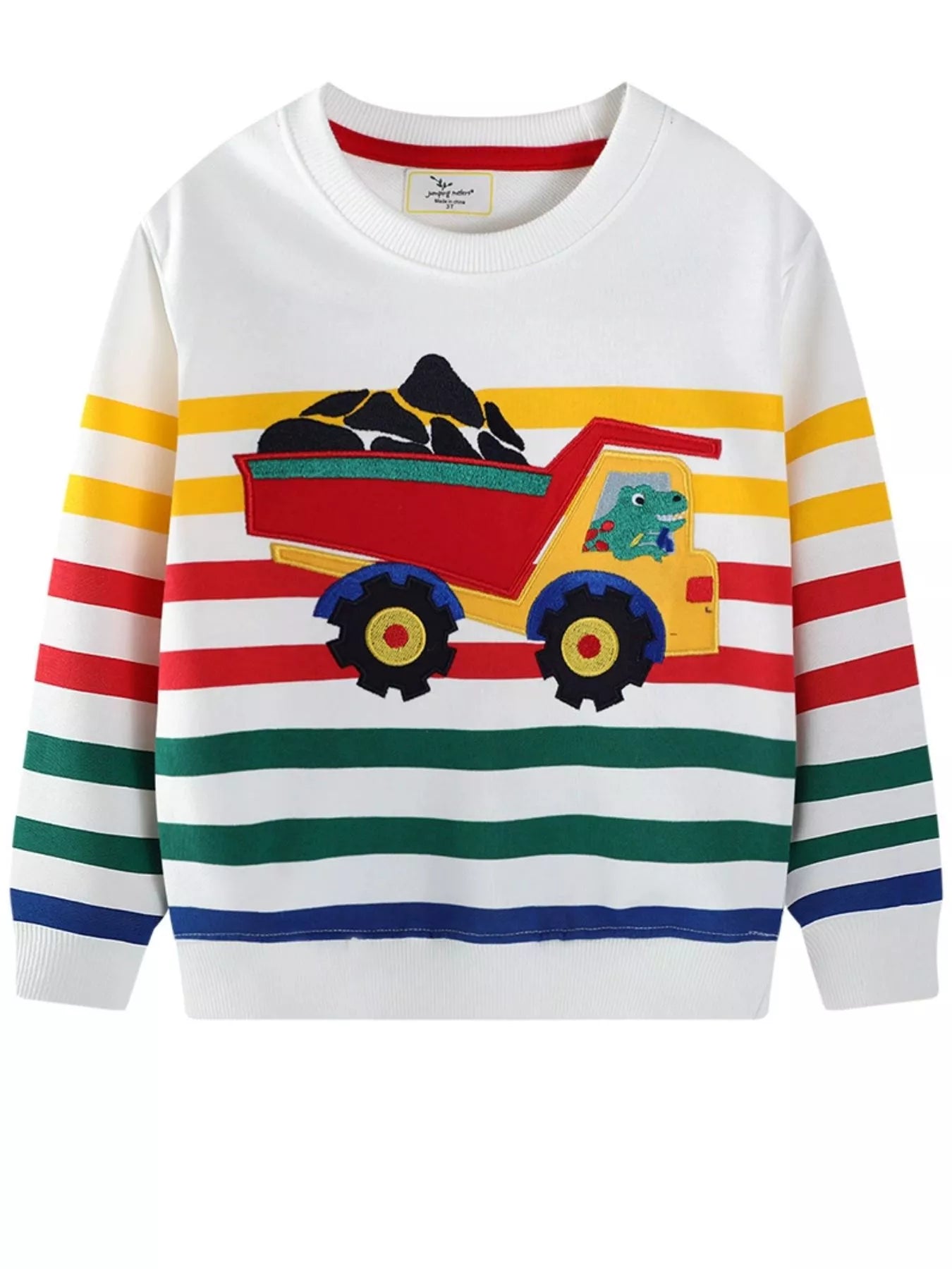 Little Driver Cartoon Truck Striped Sweatshirt