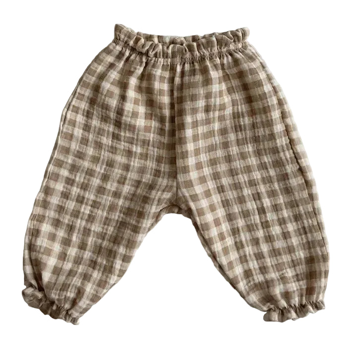 Plaid baby pants on a white background