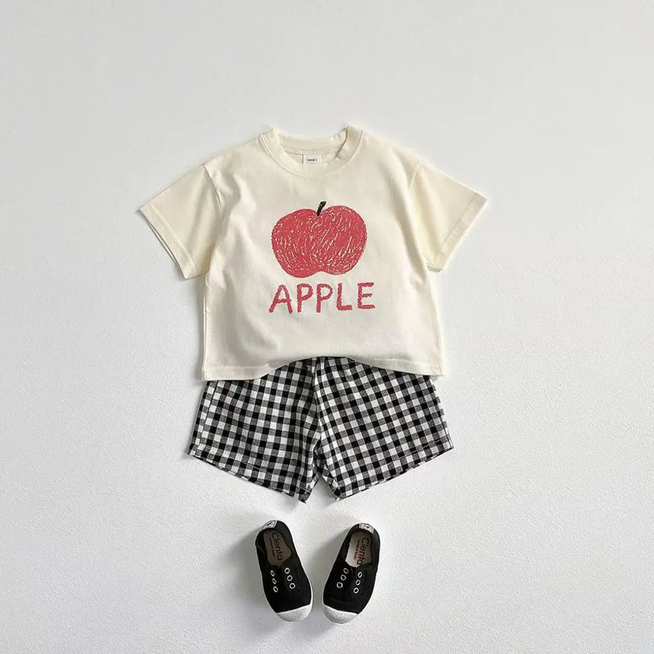UNFORGETTABLE Korean Style Fruit Tee & Plaid Shorts | Girls & Boys Fashion Outfit 2-Piece
