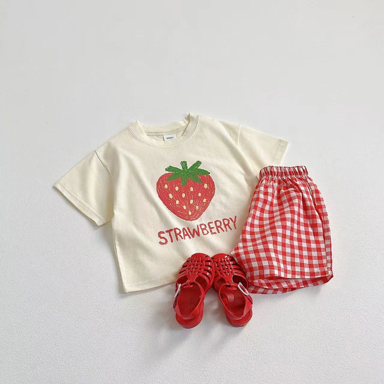 UNFORGETTABLE Korean Style Fruit Tee & Plaid Shorts | Girls & Boys Fashion Outfit 2-Piece