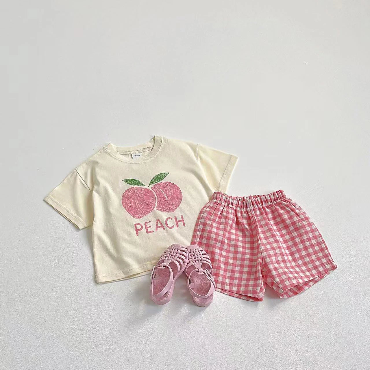 UNFORGETTABLE Korean Style Fruit Tee & Plaid Shorts | Girls & Boys Fashion Outfit 2-Piece