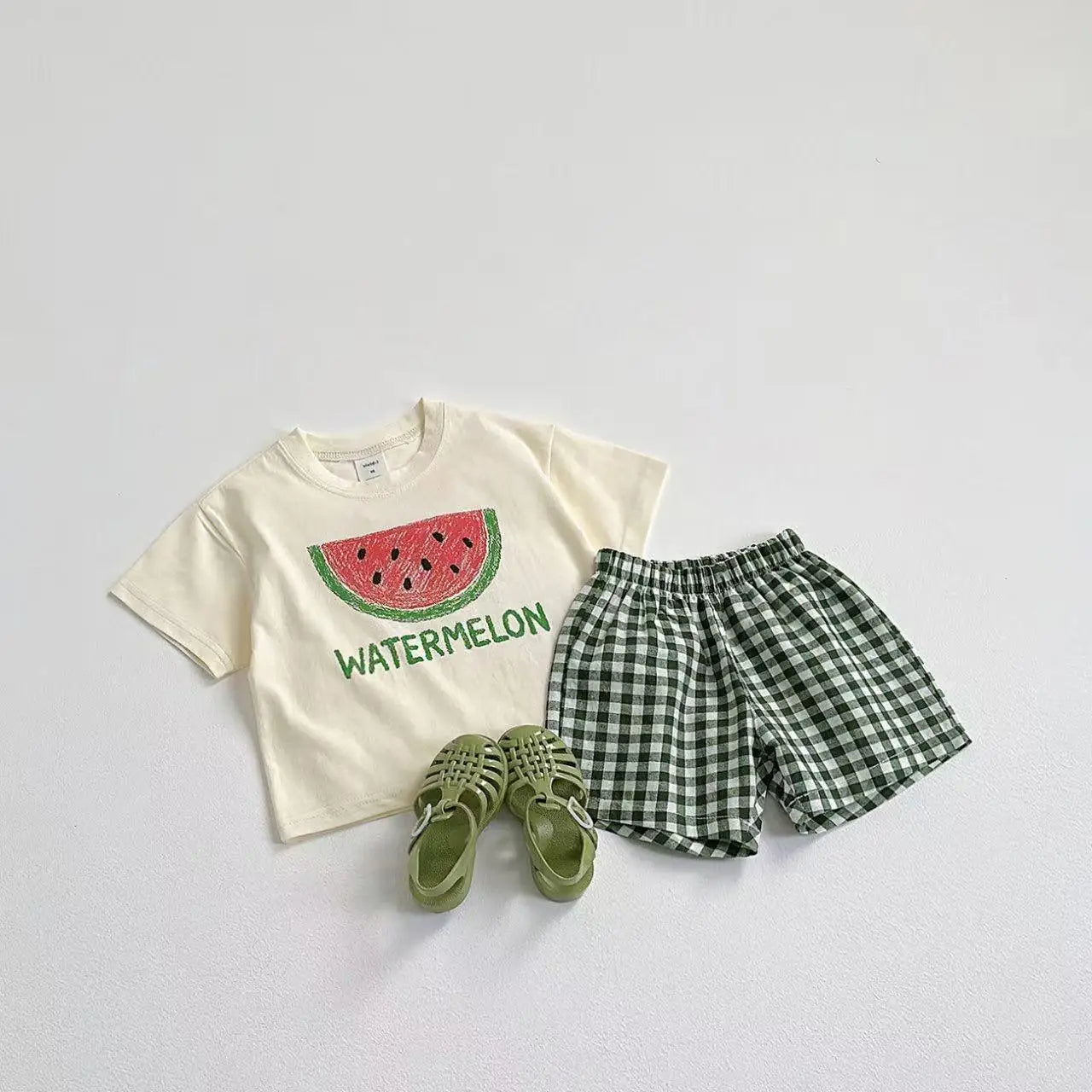 UNFORGETTABLE Korean Style Fruit Tee & Plaid Shorts | Girls & Boys Fashion Outfit 2-Piece