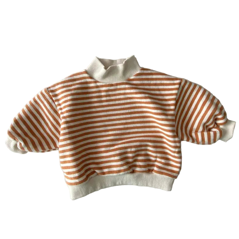 Striped sweater with white collar and cuffs on a white background