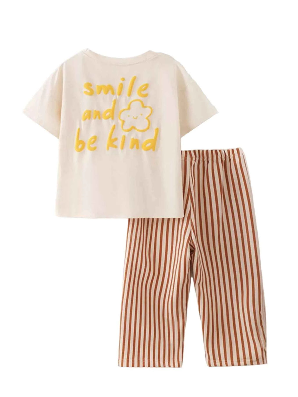 70's vibe Graphic Tee & Striped Pants Set – Casual Cotton Outfit for Kids