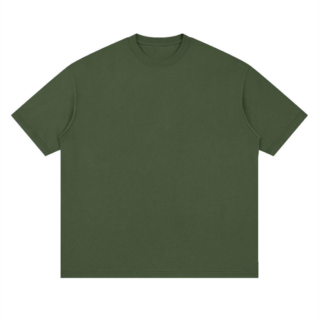 Baumwoll-T-Shirt für Erwachsene mit überschnittenen Schultern – Army Green