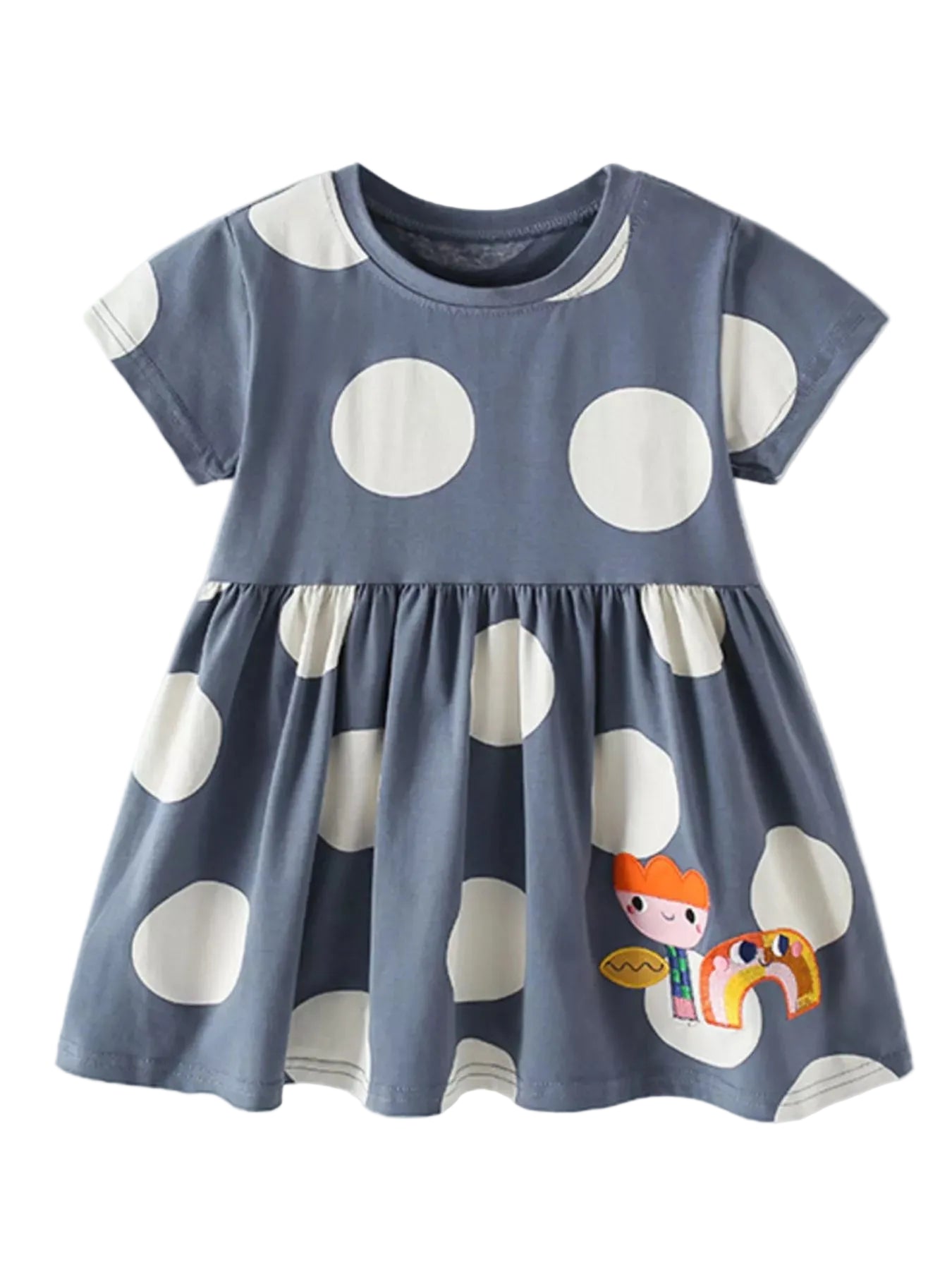 Girls Appliqué Polka Dot Dress on white background
